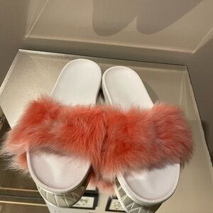 UGG white fuzzy slides